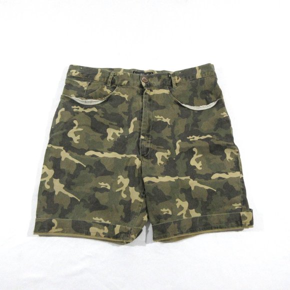 Foreign Exchange Pants - Foreign Exchange Women's Rolled Camo Short High Rise Cotton Short Shorts Sz 30